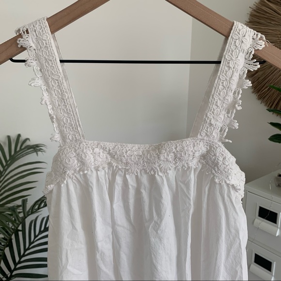 Shabby Chic Boho White Crochet Lace Trim Cotton Trapeze Shift Dress Medium - Picture 6 of 11